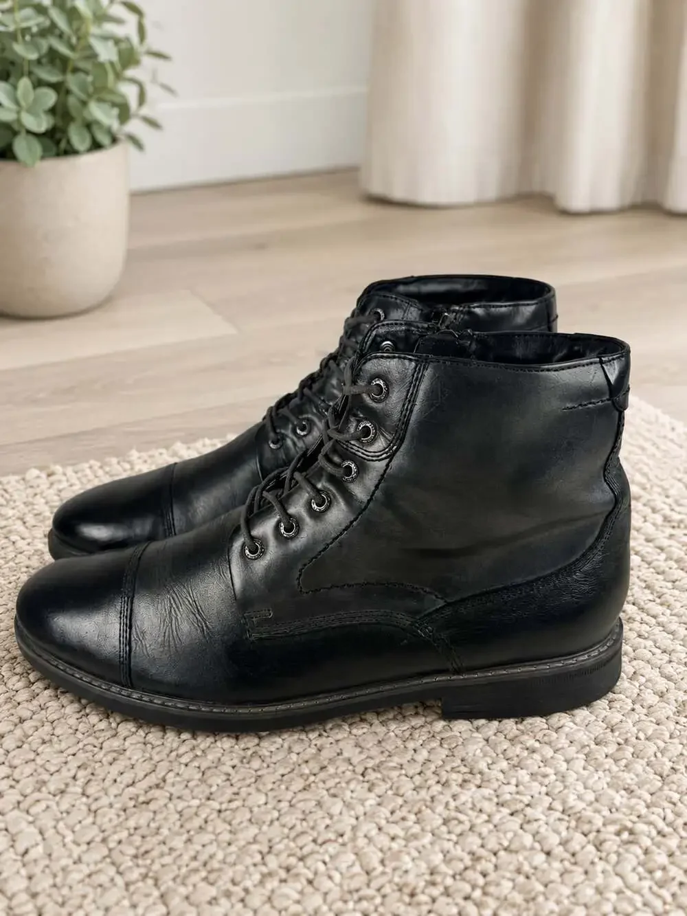 Rockport Men’s TruTech Leather Cap Toe Lace Up Ankle Boots Black Size 10.5